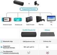 Gulikit Route Air Switch Bluetooth Adapter Wireless Audio Transmitter w/APTX Low Latency Compatible with Nintendo Switch &amp; Switch Lite, PS5/ PS4/ PC etc. for Airpods Bluetooth Headphone Speakers (Black)