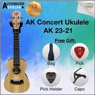 A&K Concert 23'' Ukulele UK-23-21 with Ukulele Bag, Pick, Pick Holder and Capo