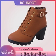 High heels 2021 รองเท้าบูทมาร์ตินหนังรองเท้าส้นสูงสไตล์อังกฤษรองเท้าบูทหญิง