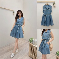 [La Belle Korean Clothing] Small Fresh Denim Vest Foreign Korean Version Craft Car Line Layered Deni