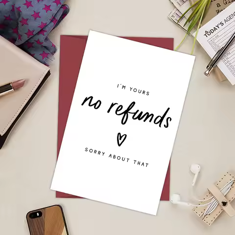 1PC Anniversary Card"I'M Yours No Refunds"Funny Anniversary Card For Him,Joke Anniversary Card For B