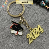 PDONY Metal Keychain, Stainless Steel Gown Cap Graduation Cap Keychain, 2024 Doctoral Hat Commemorative Key Accessory Commemorate Key Holder Graduation Season