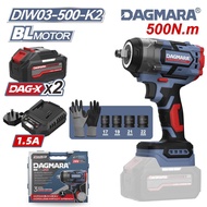 DAGMARA DIW03‑500‑K2 500N.m 1/2" Brushless Cordless Impact Wrench Kit, 2×4.0Ah Batteries, Car Repair