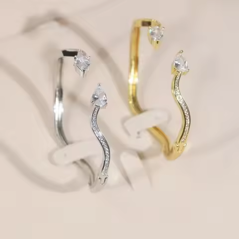New Design Fashion Women Jewelry Micro Pave CZ Tear Drop Cubic Zirconia Bangle