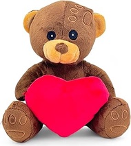 MIJOMA Plush Bear with Heart, Cuddly Bear in Light Brown and Dark Brown, 18 cm Height, Soft Toy Made