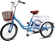 Bike Three Wheel Bike, Adult Tricycle High Carbon Steel Frame 3 Wheel Bikes 20in Single Speed Bicycle with Large Basket for Recreation Shopping Picnics Exercise Cycling Pedalling