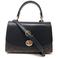 Women's leather handbag COACH Tilly Top Handle Satchel With Signature Canvas F76620 IM/BROWN/BLACK G