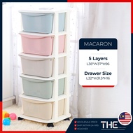 THE 5 Layers Colourful/Macaron Plastic Drawer Storage Cabinet With Wheels Cloth Wardrobe Drawer Storage Cabinet