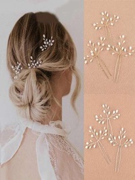 1入組金屬u型珍珠髮夾,經典優雅髮飾,適用於婚禮、派對、晚宴和新娘髮飾