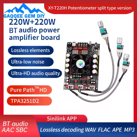 XY-T220H-W Bluetooth Amplifier Board Adjustable 2.0 Channel 220W*2 HiFi Stereo TPA3251 Audio Decoder