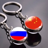 Country Flag Key Chain Russia India Afghanistan Egypt Nepal National Flag Double Side Glass Ball Key