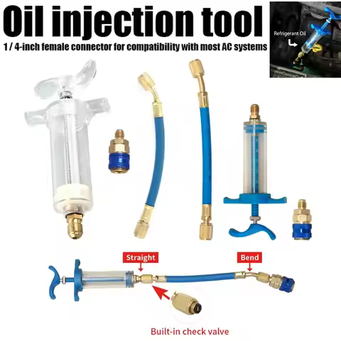 Car A/C Oil/Dye Injection 30Ml 1Oz With R-134A Low Side Quick Coupler Adapter 1/4 Air Conditioning A