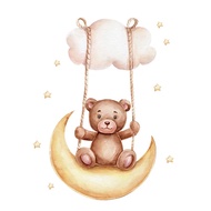 Teddy Bear Swing On The Moon Wall Sticker Decoration For Kids Room Baby Room Wall Decals Baby Nursery Bedroom Interior Sticker