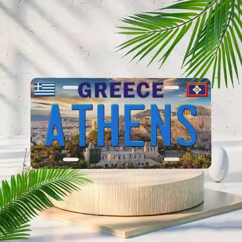Greece Athens Acropolis Scenery Aluminum Plaque, European City Travel Theme Wall Art for Home Cafe B