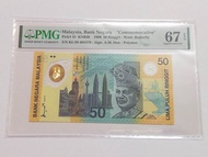 2 zero unc pmg 67 epq Sukom Banknote Rm50 commonwealth games commemorative 1998 low number malaysia 