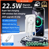 【3C certification】20000mAh Magnetic Powerbank 120W Fast Charging Wireless Powerbank Built-in Cable