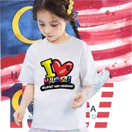 Baju Kid Meri Merdeka T-shirt I Love Malaysia Cotton Baju-T for Patriotic Girl Boy Malaysia Hari Keb