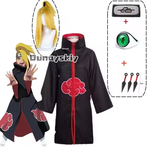 Deidara Cosplay AnimeCostume Cloaks with Headband Ring Wig for Halloween Carnival Party Costume Akat