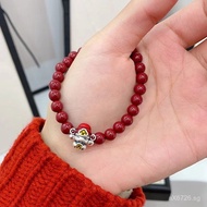 ins God of Wealth999Zodiac Year Lucky Bead Gift Niche Pure Silver Bracelet Wealth-Attracting Vermili