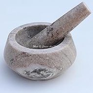Stones And Homes Indian Brown Mortar and Pestle Set Big Bowl Marble Spices Masher Stone Grinder for Home and Kitchen 5 Inch Polished Robust Round Pill Crusher Herbs Spice Grinder - (13 x 6 cm)