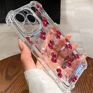 1ชิ้น เคสโทรศัพท์แฟชั่นลายเชอร์รี่สีแดงโบว์สีชมพูสไตล์เชอร์รี่ TPU มินิมอลสีชมพู 1ชิ้น เคสโทรศัพท์แฟ