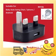 3 Pin UK Wall USB Charger Adapter Plug 3Pin 5V1A For Baby Electric Auto Swing Chair Samsung Iphone Android
