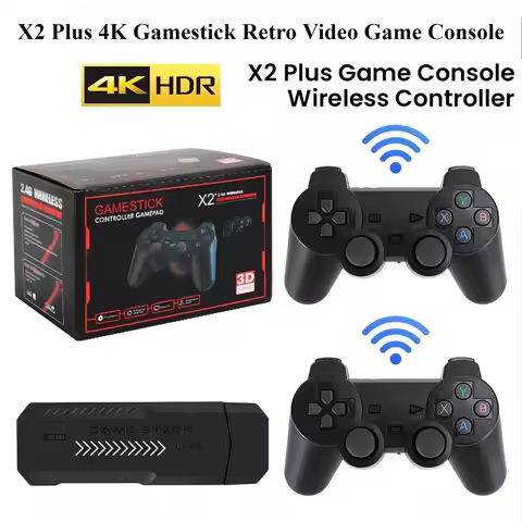 Portable X2 Plus 4K Retro Video Game Console Rechargeable Gamestick 2.4G Wireless Gamepad HD TV Gami
