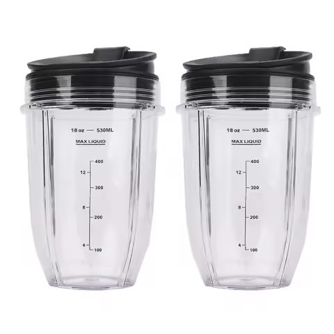 2 Pcs 18Oz Replacement Ninja Blender Cups with Lid for Ninja Auto IQ BL480 BL642 BL450 BL682 BL480, 