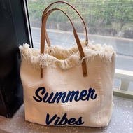Chelsea Large Capacity Canvas Bag Embroidered Letter Tote Bag Handbag Woven Beach Bag Shoulder Bag