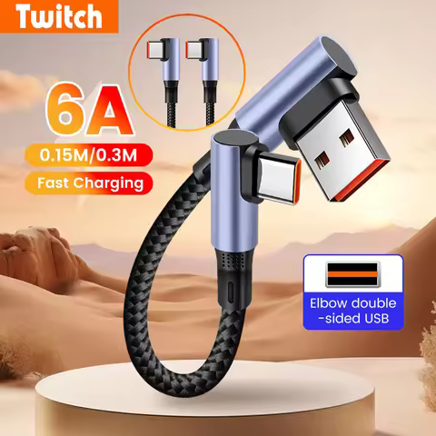 0.15M 0.3M 6A Short Fast Charging Cable 90° Elbow USB Type C To Type C Cable For iPhone 15 16 17 Sam