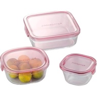 Iwaki Heat-Resistant Glass Container Set - Pink, Square Shape, 3 Pieces