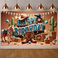 71 x 43 inches Western Cowboy Happy Birthday Banner Backdrop Rustic Wild West House Barn Photo Banne