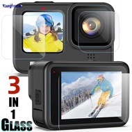 Anti-scratch Waterproof 3 In 1 Tempered Glass Lens Film For GoPro Hero 9 10 11 Action Camera HD Transparent Front Back Screen Protector