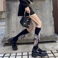 Tie Rope Calf Socks Design Sense jk Socks Bow Tie Irregular Laced-Up Women's Mid-Tube Socks Drawstri