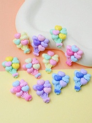 12入組樹脂彩色可愛心形熱氣球diy珠寶配件:耳環頭飾、手機殼、冰箱磁貼裝飾等,diy珠寶製作禮物
