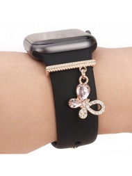 1入女士時尚空心蝴蝶手錶帶飾品戒指，適用於蘋果手錶帶配件銀河手錶系列錶帶迷你吊墜禮物
