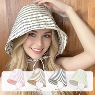 Striped Bucket Hats Outdoor Travel Vacation Sun Protection Girls Sunhat Hat Beach Women 4 E0n8