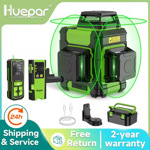 Huepar HM03CG Laser Level Green Beam 12 Lines Self-leveling Cross Line Tools With Rangefinder & Dete