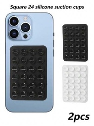 2入組黑白色智能手機矽膠吸盤和24入組方形吸盤,適用於手機殼