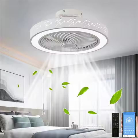 46CM Smart App Ceiling Fan with Light Remote Control LED Dimmable 6 Speeds Timer Flush Mount Enclose