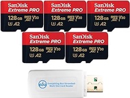 SanDisk 128GB Micro SDXC Extreme Pro Memory Card (Five Pack) Works with GoPro Hero 7 Black, Silver, Hero7 White (SDSQXCD-128G-GN6MA) Bundle with 1 Everything But Stromboli MicroSDXC &amp; SD Card Reader