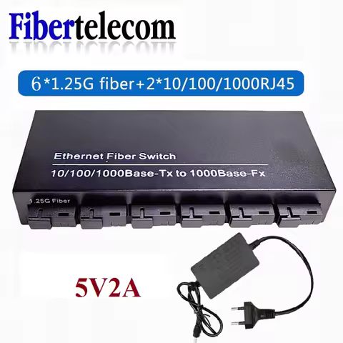 100/1000M Gigabit Ethernet Fiber Switch 6*1.25G Fiber Port 2 RJ45 Port Media Converter 20KM SC Singl