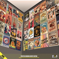 Poster Dinding Gambar Retro 50 pcs / Hiasan Dinding Motif Vintage / Pajangan Dinding
