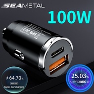【RAME】 SEAMETAL 100W Car Charger Mini Quick Charger USB Type-C Dual Port 12-24V Super Fast Charger for Phones Tablets DVR