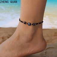 Evil Eye Black Rice Anklet Boho Gothic Jewelry with Adjustable Chain
