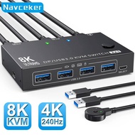 Navceker 4K 240Hz DP 2.1 KVM Switch 2 PC 8K USB 3.0 Displayport KVM Switch 2 in 1 out Display 1 Moni