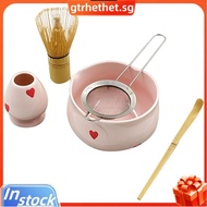 Pink Heart Decal Ceramic Matcha Set Cute Matcha Set Matcha Bowl