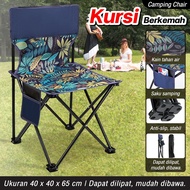 HTD SPORT Kursi Lipat Outdoor Motif Biru Floral Portable Bangku Lipat Camping Gunung Sauna Minimalis