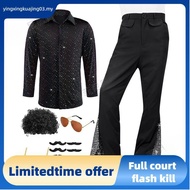 70s Disco Outfit for Men 70s Costume with Retro Shirt Bell Bottom Pants Halloween Cosplay Costume
