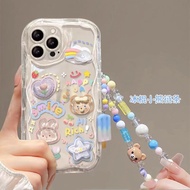 Y 3d Case With Cute Bear Wristband Chain For OPPO A98 A79 A78 5G A38 A58 A1K Reno 7 4G 8 11 Pro 8T 5